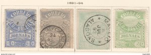 Bra197 1890-3 Brazil Newspaper Stamps Michel #98A,B,99,100 39 Euro 1Set Lh,Used