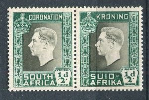 SOUTH AFRICA; 1937 early GVI Coronation issue Mint hinged 1/2d. Pair