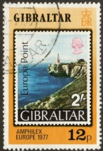 Gibraltar 357 - Used - 12p Europa Point / Stamp on Stamp (1977) (cv $0.60)