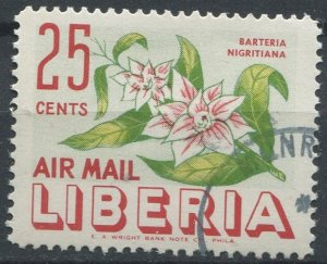 Liberia Sc#C92 Used, 25c grn, red & yel, Flowers (1955) (1955)