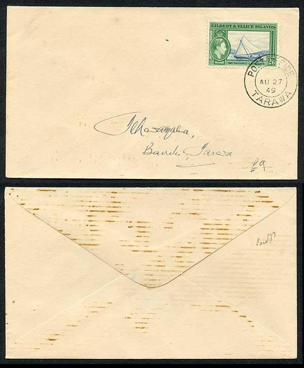 Gilbert and Ellice Is KGVI 2/6 on cover 