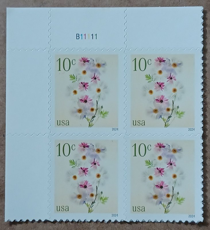 United States #5901 10c Poppies & Cornflowers MNH blk of 4 plate #B11111 (2024)