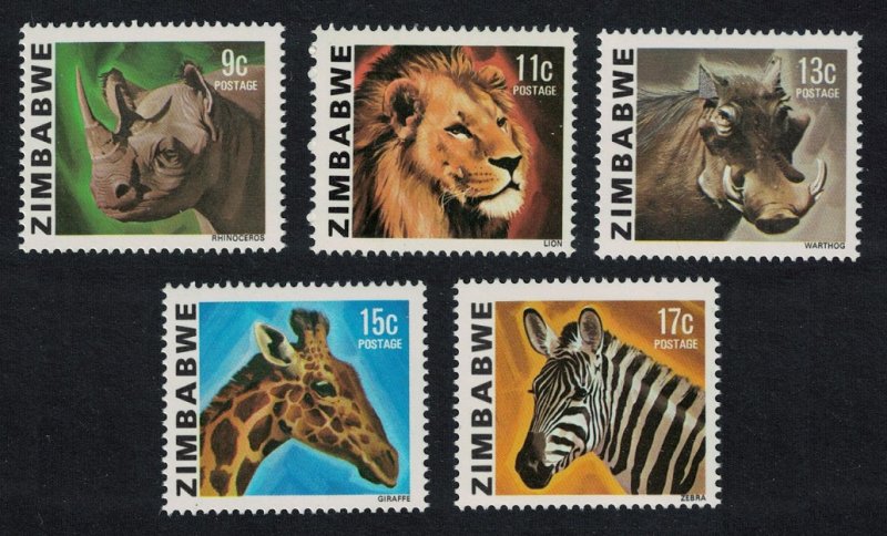 Zimbabwe Rhinoceros Lion Warthog Giraffe Zebra Wild Animals 5v SG#581-585