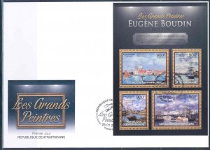 CENTRAL AFRICA 2012 EUGENE BOUDIN  SHEET FIRST DAY COVER