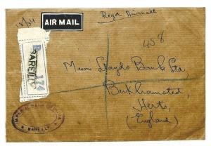 INDIA WW2 Cover 1940 BLOCK FRANKING *Bareilly* Air Mail BANKING {samwells}CW76