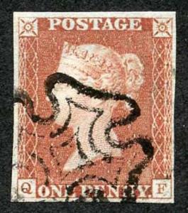 1841 Penny Red (QF) Plate 1b Very Fine Four Margins