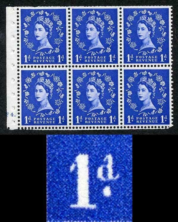 SB26b 1d Wmk Edward Upright Dot in Serif Cyl F4 Dot Booklet Pane U/M