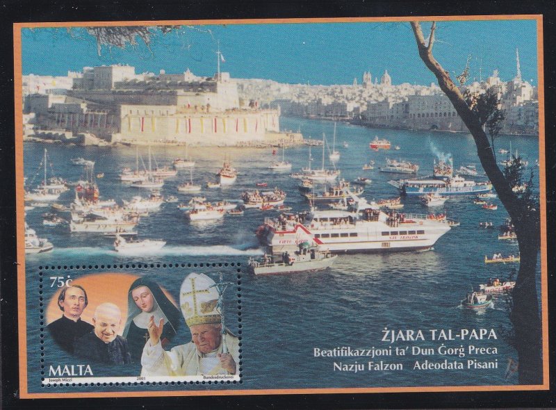 Malta # 1052, Visit of Pope John Paul II , Souvenir Sheet, Mint NH, 1/2 Cat..