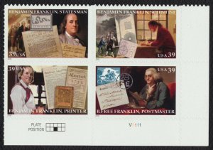 #4024a 39c Benjamin Franklin, Plate Blk [V1111 LR] Mint **ANY 4=FREE SHIPPING**