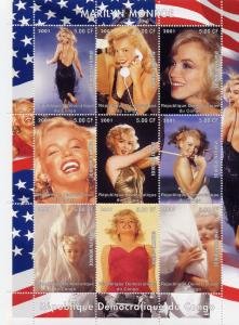 Congo 2001 MARILYN MONROE Sheet (9) Perforated Mint (NH)