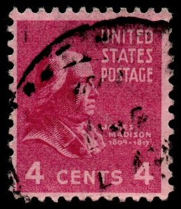 U.S. Scott #808: 1938 4¢ James Madison, Used, F/VF