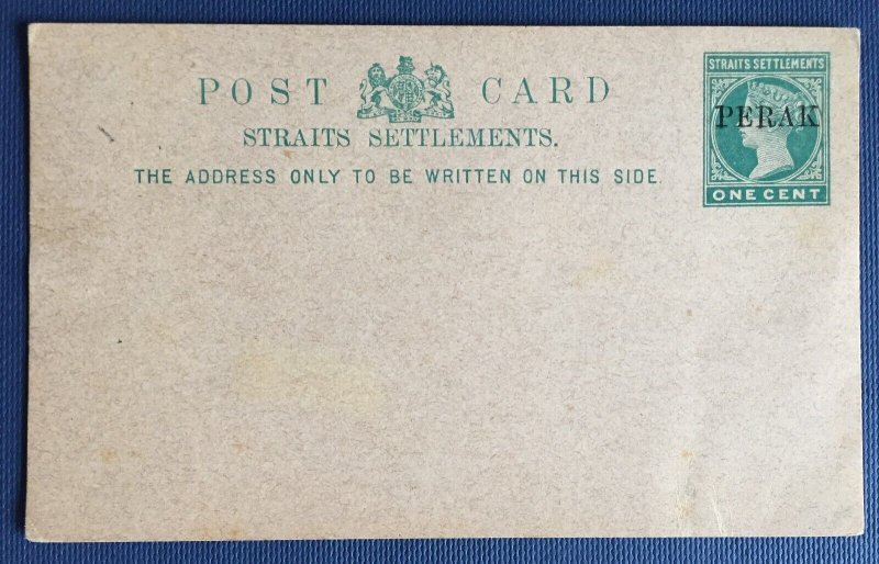 Malaya 1887 PERAK opt Straits Settlements QV Post Card 1c Unused ISC#P1a M4997