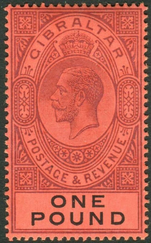 GIBRALTAR-1912-24 £1 Dull Purple & Black/Red superb lightly mounted mint Sg 85