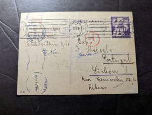 1941 Germany General Government Poland Postcard Cover Warsaw to Lisbon Portugal