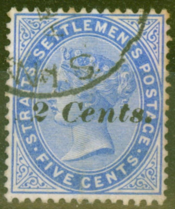 Straits Settlements 1887 2c on 5c Blue SG85 V.F.U