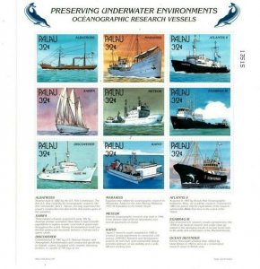 Palau - 1997 - Underwater Research - Ships and Boats - Sheet of 9 stamps - MNH