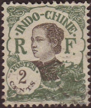 Indo China 1922 Sc#99, SG#120 2c Green Annamite Girl USED.