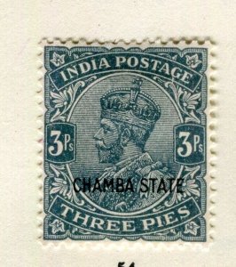 CHAMBA STATE; 1920s early GV issue fine Mint hinged 3p. value