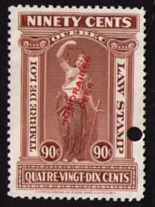 QUEBEC REVENUE TAX VINTAGE 1923 90c #QL81 VFU RARE OVERPRINTED LAW STAMP CAT $9