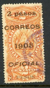 Nicaragua 1908 2 Peso/2¢ Education Official Scott O209 VFU O75