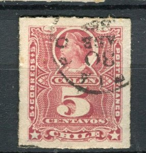 CHILE; 1877-78 classic Columbus rouletted issue used shade of 5c. value