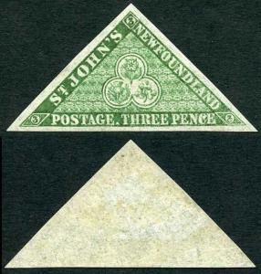 Newfoundland SG11 3d Green Very Fine Mint Showing Flaw in C of Pence