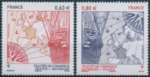 France Stamps 2013 MNH Danish French Trade Treaty JIS Denmark Maps Ships 2v Set