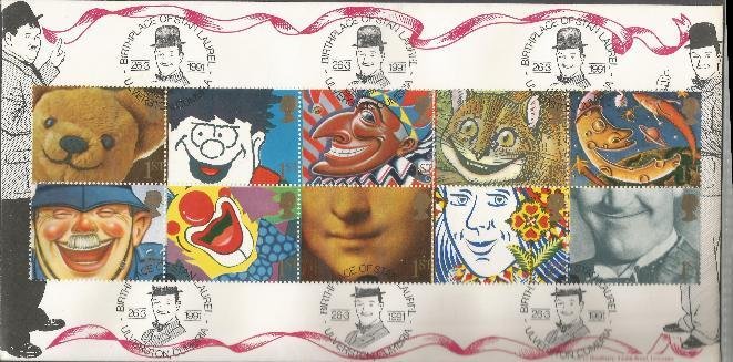 Great Britain Greeting FDC 1991 Stan Laurel cancel