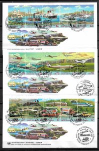 UN STAMPS.  SET OF 3 FD COVERS TRANSPORTATION, 1997