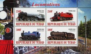 Chad Steam Locomotive Transportation Train Souvenir Sheet of 4 Stamps Mint NH