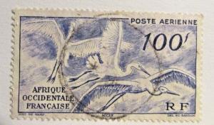 FRANCE : Africa Occidental  Sc #C13 Θ , fine airmail postage stamp, birds, mute