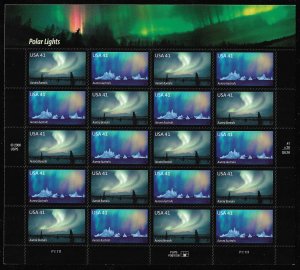 US #4203-04 41c Auroras Sheet, VF/XF OG NH, fresh sheets, STOCK PHOTO