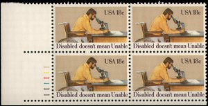 1981 Year of Disabled Plate Block Of 4 18c Postage Stamps, Sc#1925, MNH, OG