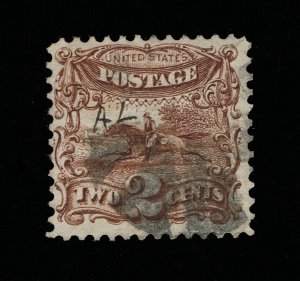 GENUINE SCOTT #113 VF-XF USED 1869 BROWN 2¢ PICTORIAL WELL-DEFINED G-GRILL 16111