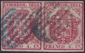 Spain 1854 Sc 25 pair used blue grill (parrilla) cancels