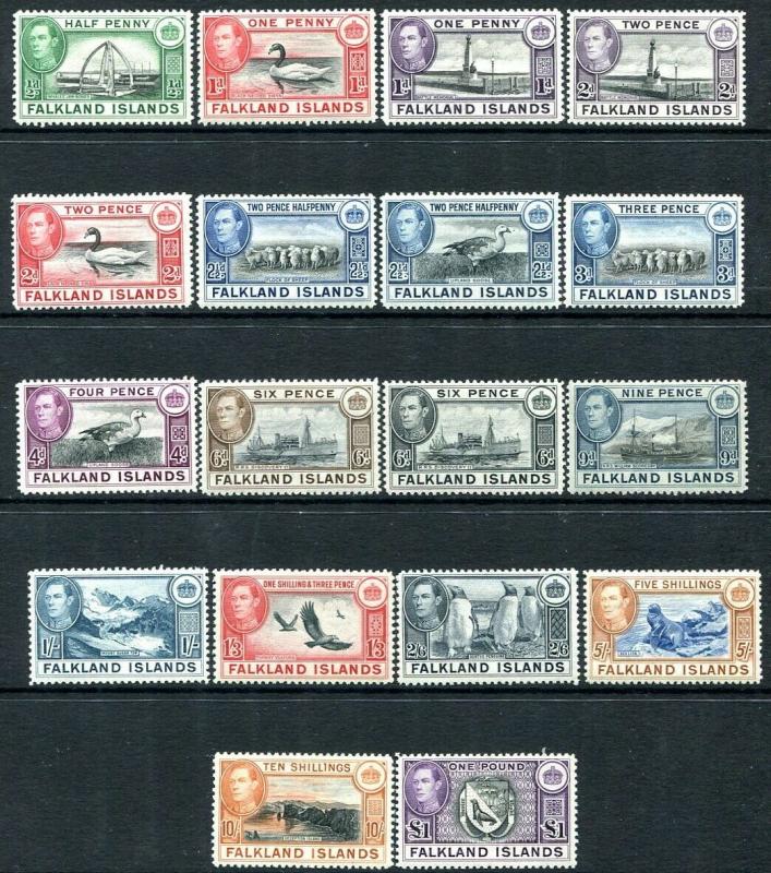 FALKLAND ISLANDS-1938-50  Set to £1 Sg 146-163 MOUNTED MINT V30335