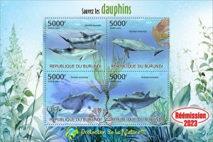 BURUNDI - 2023 - Save the Dolphins - Perf 4v Sheet - Mint Never Hinged