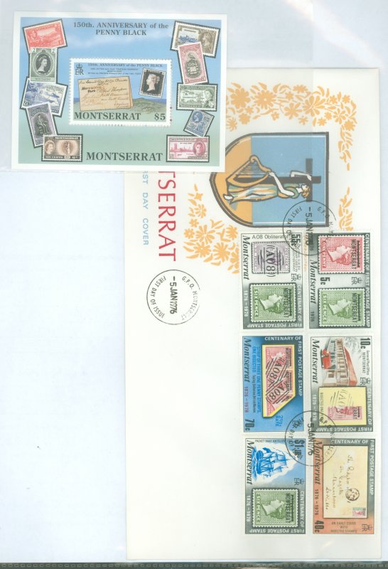 Montserrat 327-32/745 two postal centenary issues - FDC 1976, souvenir sheet 1990