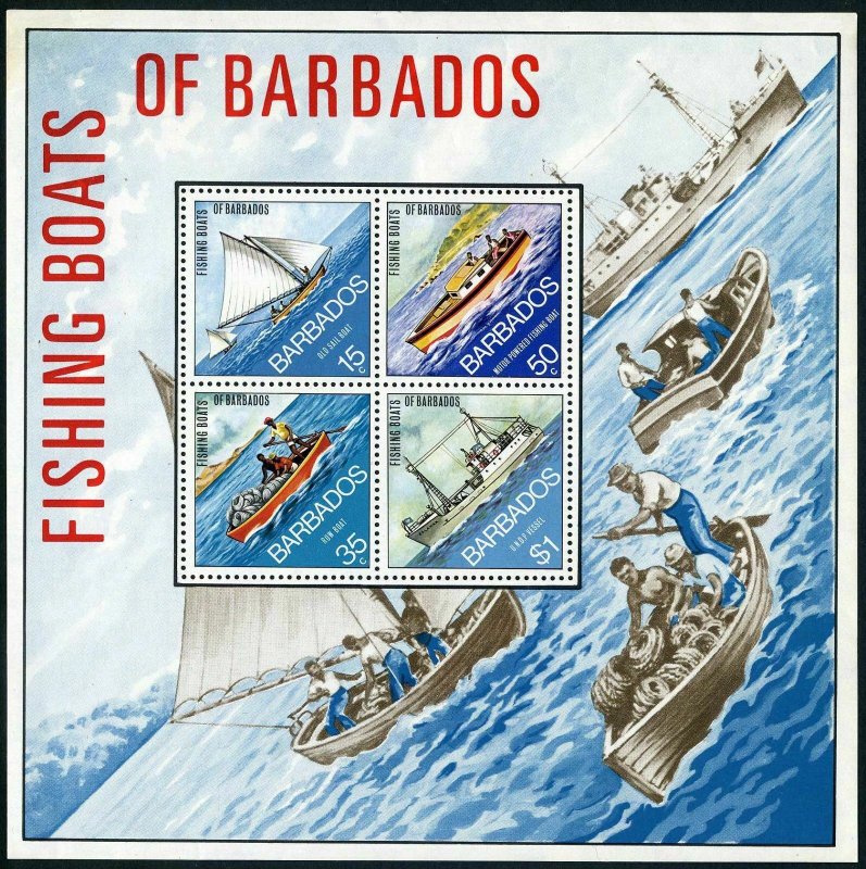 Barbados 392-395,395a,MNH.Michel 361-364,Bl.4. Fishing Boats 1974.Old sailboat,