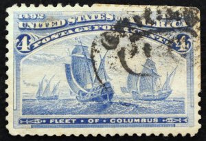 U.S. Used Stamp Scott #233 4c Columbian, XF - Superb. Chicago Oval Cancel. Gem!