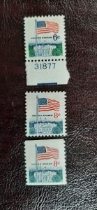 US Scott # 1338, 1338F, 1338G; 6c,8c, Flag over WH; MNH, og, F/VF centering