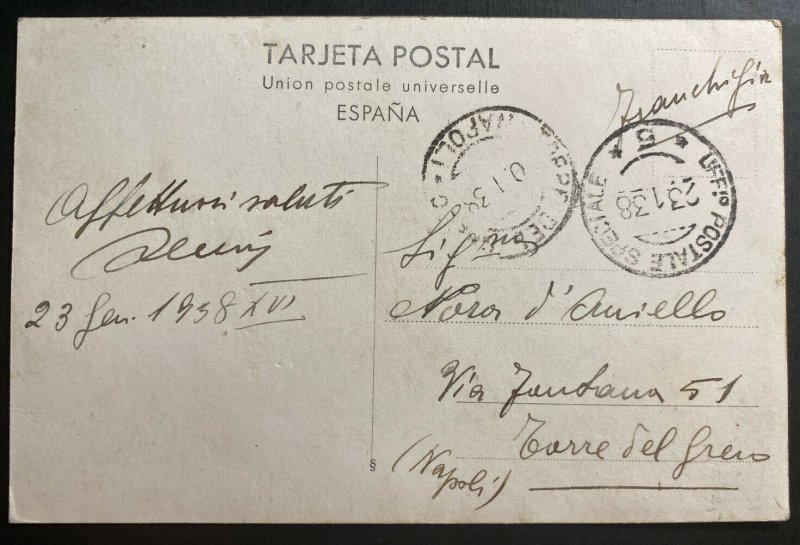 1938 Italian Volunteer PO 5 In Spain Civil War Postcard Cover To Napoli Italy 