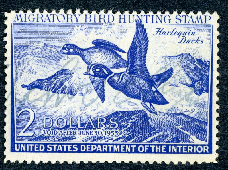 #RW19 – 1952 $2.00 Harlequin Ducks. Used.