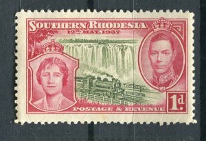 RHODESIA; SOUTHERN 1937 early Coronation issue Mint hinged 1d. value