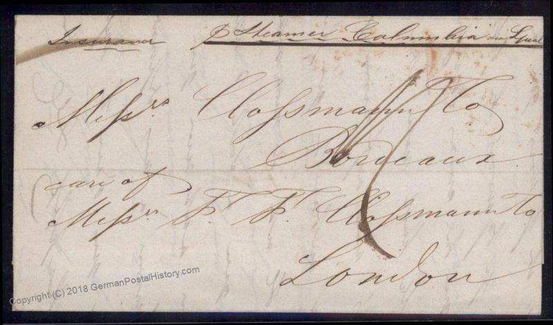 USA 1843 London NY Grosheim Schreiber Forwarding Agent England Cover Ship  92209