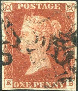 1841 Penny Red (EB) Plate 13 Fine Four Margin Cat 170 pounds