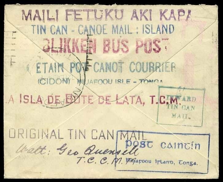 Tin Can Mail 1939 KGVI Sheffield to Niuafoou Isle Tonga