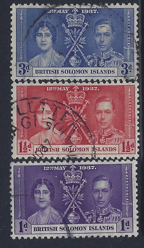 Solomon Islands, Scott #64-66; King George VI Coronation, Used