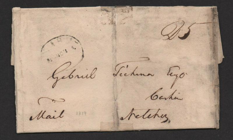 $Nashville Tenn stampless cover March 5, 1819 oval F/L