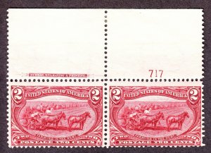 US 286 2c Trans-Mississippi Mint Plate #717 Top Pair F-VF OG NH SCV $160